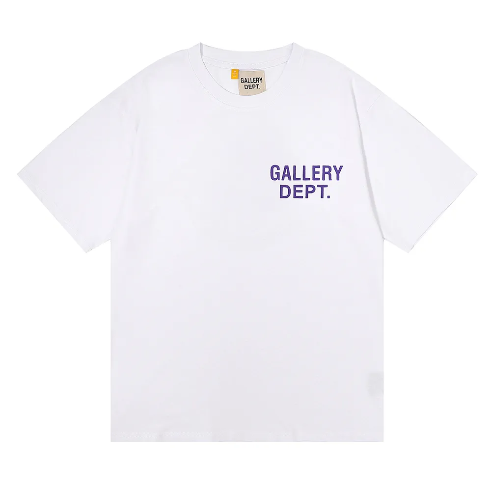 No. 6031, batch 96, American trendy brand GALLERY DEPT classic Hollywood letter print high-quality double yarn pure cotton short-sleeved T-shirt for men and women. Selected 230g 32 count smooth double yarn fabric, fine workmanship and excellent quality! The fit is loose and super comfortable to wear, and the size is 2 sizes larger than the normal domestic size.  Color: white; black, yellow, blue Size: S M L Length 78cm, bust 124cm, shoulder width 55cm, sleeve length 25cm.
